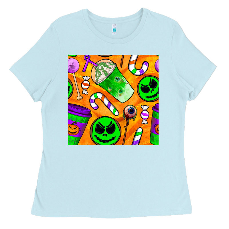 Halloween Snacks Seamless Pattern Ladies Tee by BundleAndBundleShop | Teevron