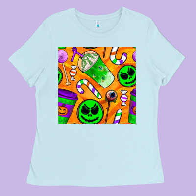 Halloween Snacks Seamless Pattern Ladies Tee Designed By Bundleandbundleshop