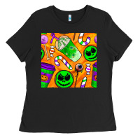 Black halloween snacks seamless pattern Ladies Tee - BundleAndBundleShop