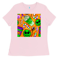 Bubblegum Pink halloween snacks seamless pattern Ladies Tee - BundleAndBundleShop