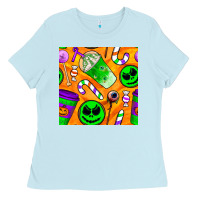 Baby Blue halloween snacks seamless pattern Ladies Tee - BundleAndBundleShop