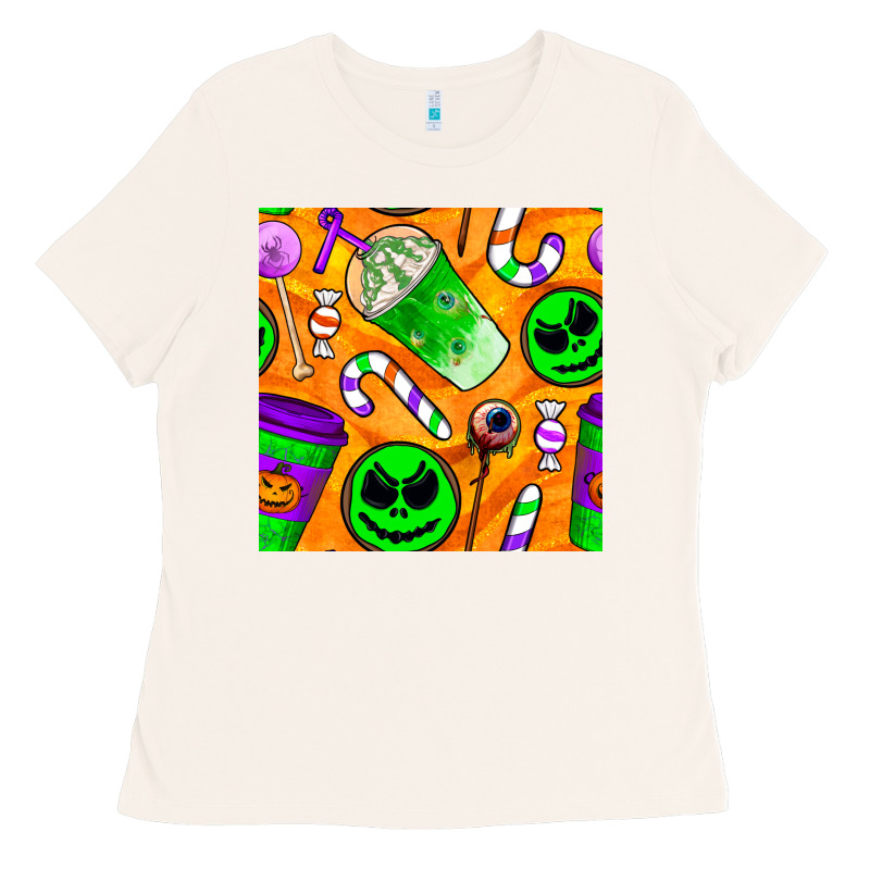 Halloween Snacks Seamless Pattern Ladies Tee by BundleAndBundleShop | Teevron