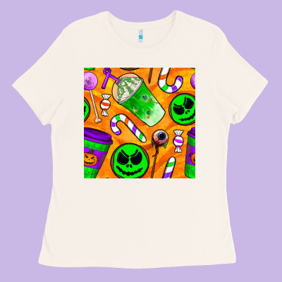 Halloween Snacks Seamless Pattern Ladies Tee Designed By Bundleandbundleshop