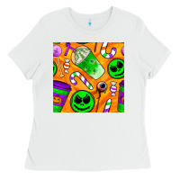 White halloween snacks seamless pattern Ladies Tee - BundleAndBundleShop