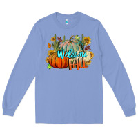 Colony Blue Welcome Fall Pumpkins Long Sleeve Tee - BundleAndBundleShop
