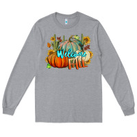 Heather Grey Welcome Fall Pumpkins Long Sleeve Tee - BundleAndBundleShop