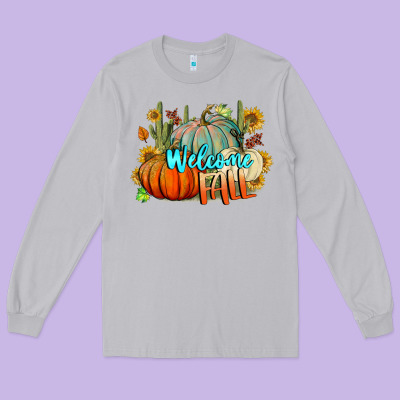Welcome Fall Pumpkins Long Sleeve Tee Designed By Bundleandbundleshop