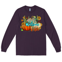 Plum Welcome Fall Pumpkins Long Sleeve Tee - BundleAndBundleShop