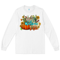 White Welcome Fall Pumpkins Long Sleeve Tee - BundleAndBundleShop