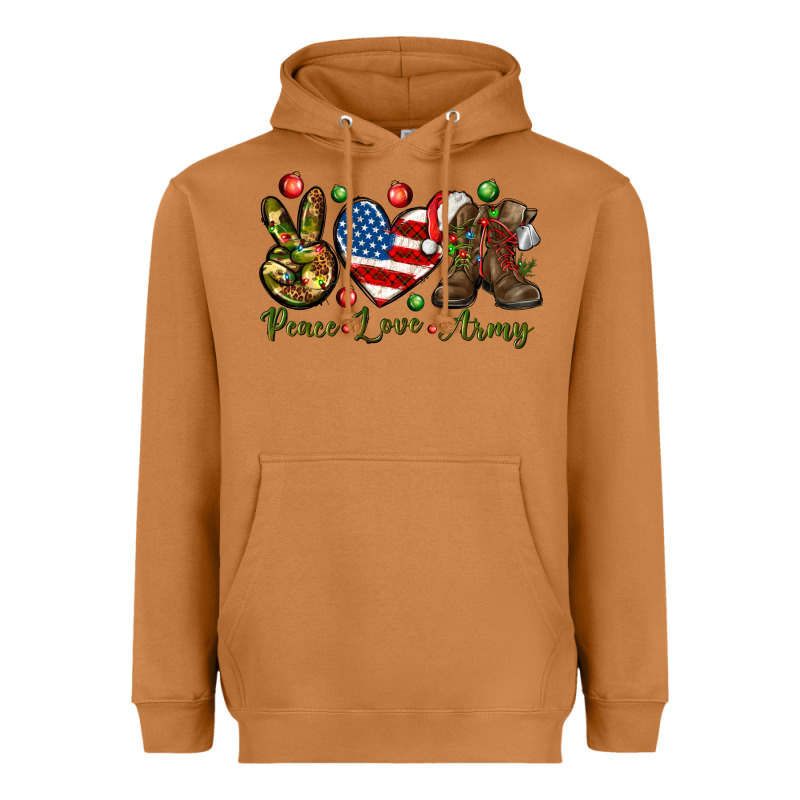 Peace Love Army Christmas 4th Of July Heavyweight Hoodie by HowdyJamesFarm | Teevron