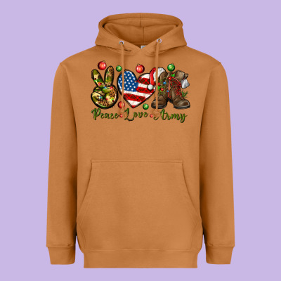 Peace Love Army Christmas 4th Of July Heavyweight Hoodie Designed By Howdyjamesfarm