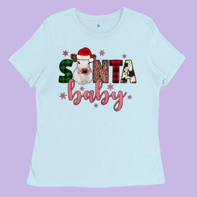 Santa Baby Cow Ladies Tee Designed By Jahusdesignshop