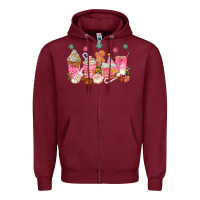Burgundy Pink gingerbread coffee cups Zipper Hoodie - texasbilliewilder