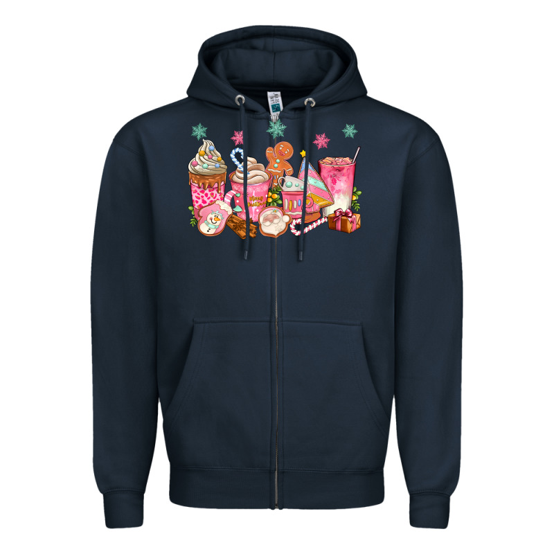 Pink Gingerbread Coffee Cups Zipper Hoodie by texasbilliewilder | Teevron