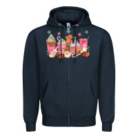 Navy Pink gingerbread coffee cups Zipper Hoodie - texasbilliewilder