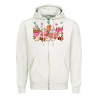 Oatmeal Heather Pink gingerbread coffee cups Zipper Hoodie - texasbilliewilder