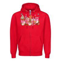 Red Pink gingerbread coffee cups Zipper Hoodie - texasbilliewilder
