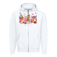 White Pink gingerbread coffee cups Zipper Hoodie - texasbilliewilder