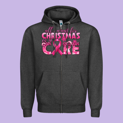 All I Want For Christmas Is A Cure Breast Cancer Zipper Hoodie Designed By Texasbilliewilder