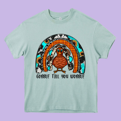 Gobble Till You Wobble Rainbow Heavy Core Tee Designed By Jahusdesignshop