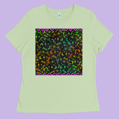 Halloween Witch Symbols Seamless Pattern Ladies Tee Designed By Bundleandbundleshop