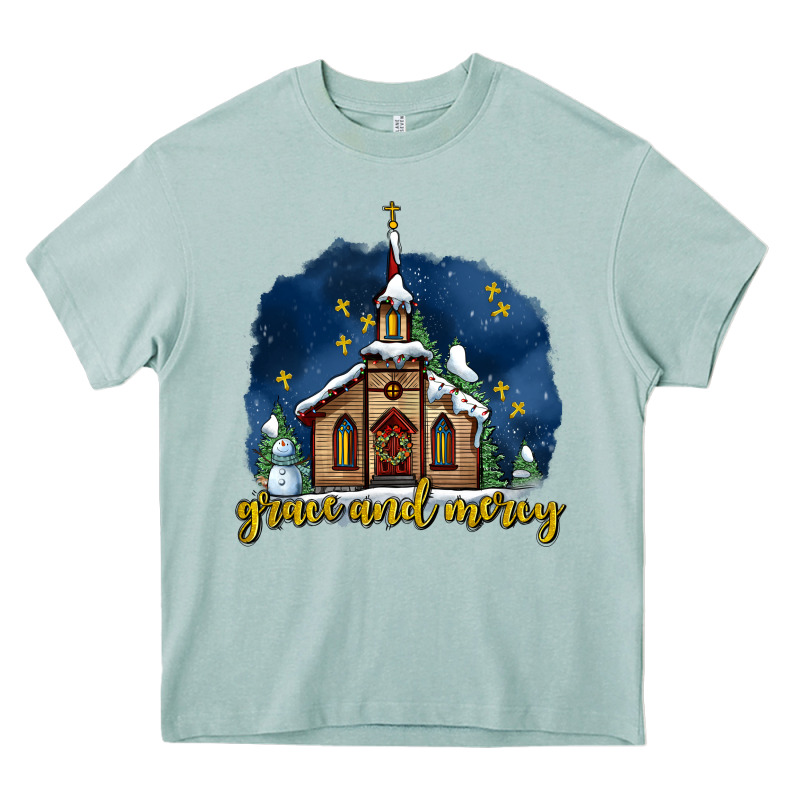 Christmas Church And Snow Grace And Mercy Heavy Core Tee by AdoDesignShop | Teevron