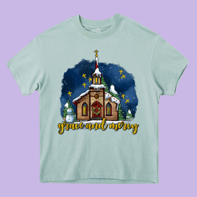 Christmas Church And Snow Grace And Mercy Heavy Core Tee Designed By Adodesignshop