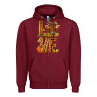 Burgundy Love fall cow Zipper Hoodie - NancyCooperArtShop