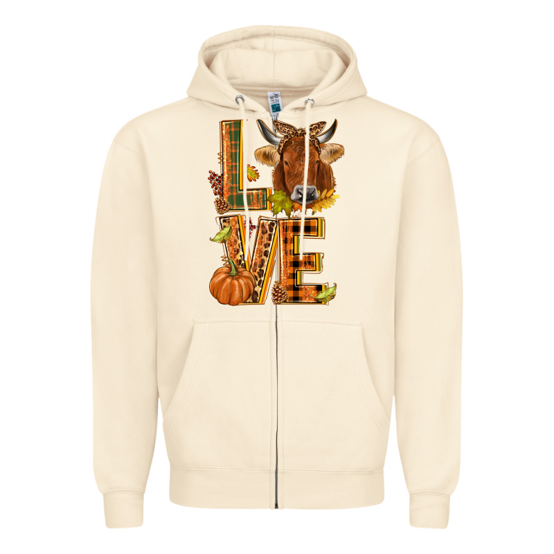 Love Fall Cow Zipper Hoodie by NancyCooperArtShop | Teevron