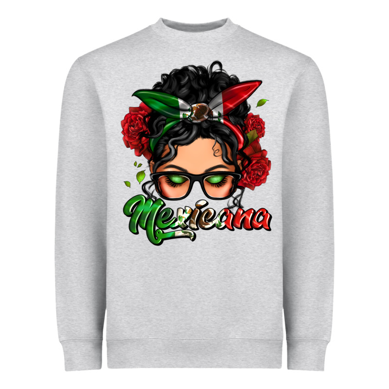 Mexicana Woman Messy Bun Heavyweight Sweatshirt by LillyAllenDesigns | Teevron