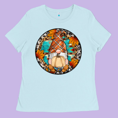 Fall Gnomes Round Earrings Ladies Tee Designed By Artiststas