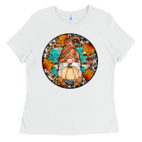 White fall gnomes round earrings Ladies Tee - Artiststas