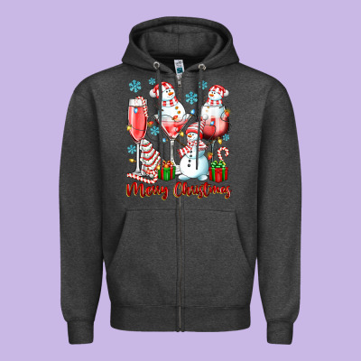 Merry Christmas Wine Glasses Zipper Hoodie Designed By Texasbilliewilder