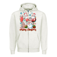 Oatmeal Heather merry christmas wine glasses Zipper Hoodie - texasbilliewilder