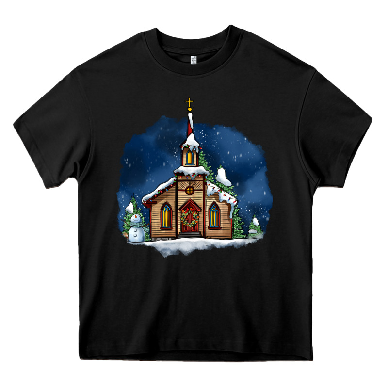 Christmas Church And Snow Heavy Core Tee by AdoDesignShop | Teevron