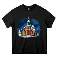 Black Christmas church and snow Heavy Core Tee - AdoDesignShop