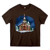 Chocolate Brown Christmas church and snow Heavy Core Tee - AdoDesignShop