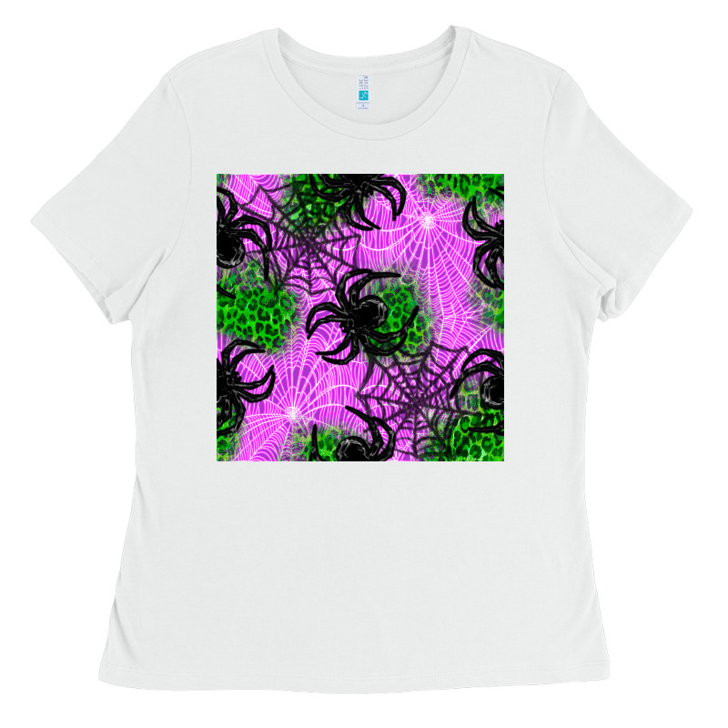 Halloween Spider Green Leopard Seamless Pattern Ladies Tee by BundleAndBundleShop | Teevron