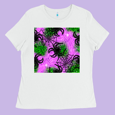 Halloween Spider Green Leopard Seamless Pattern Ladies Tee Designed By Bundleandbundleshop