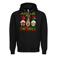Black Chillin' with my gnomes Zipper Hoodie - NancyCooperArtShop