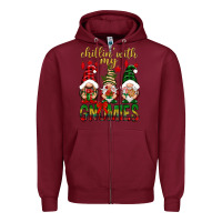Burgundy Chillin' with my gnomes Zipper Hoodie - NancyCooperArtShop