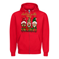 Red Chillin' with my gnomes Zipper Hoodie - NancyCooperArtShop