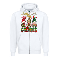 White Chillin' with my gnomes Zipper Hoodie - NancyCooperArtShop