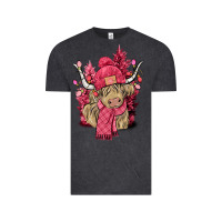 Vintage Black pink winter long haired cow Vintage Tee - NancyCooperArtShop