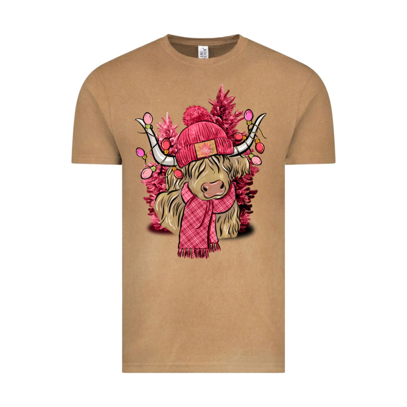 Pink Winter Long Haired Cow Vintage Tee by NancyCooperArtShop | Teevron