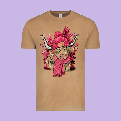Pink Winter Long Haired Cow Vintage Tee Designed By Nancycooperartshop