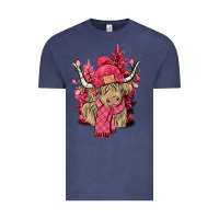 Vintage Denim pink winter long haired cow Vintage Tee - NancyCooperArtShop