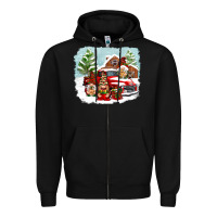 Black Christmas gnomes with red truck Zipper Hoodie - NancyCooperArtShop