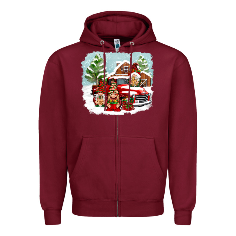 Christmas Gnomes With Red Truck Zipper Hoodie by NancyCooperArtShop | Teevron