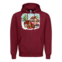 Burgundy Christmas gnomes with red truck Zipper Hoodie - NancyCooperArtShop